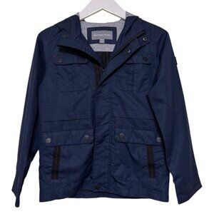 Michael Kors Rain Jacket Blue Red Boy Girl Sz 10-12 Hooded Button Up Full Zip